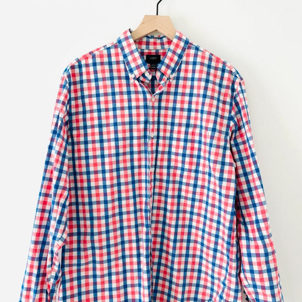 J. Crew Pink and Blue Plaid Shirt